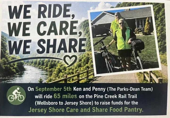 Local couple to tackle Pine Creek Rail Trail to Wellsboro to aid  JS food pantry